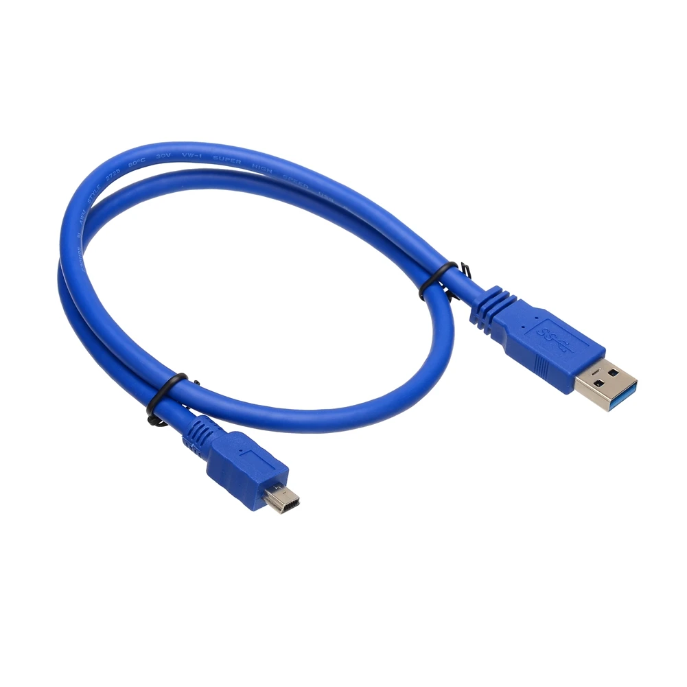 10-контактный кабель Mini USB 3.0 SuperSpeed USB 3.0 Синий Кабель -Тип A-Разъем для Mini B 10-контактный разъем - 1 метр (3 фута) - Круглый синий