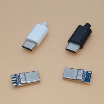 2шт Штекер USB 3.1 Type C 2.0 с разъемом для подключения к печатной плате сварочного типа USB-C 4 в 1, черный, белый