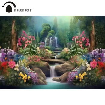 Allenjoy Цветы Водопад Лес Фон для фотосъемки Красочный пасторальный сад Фон для студийной фотосессии реквизит
