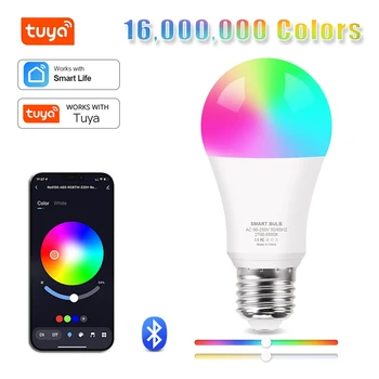 Bluetooth Smart Bulb Tuya APP Control с регулируемой яркостью 15 Вт E27 RGB + CW + WW Светодиодная лампа для изменения цвета, совместимая с IOS / Android
