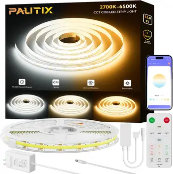 PAUTIX 10m COB CCT LED Strip Light Kit Настраиваемый 2700K-6500K 640LEDs/m Гибкий Затемняемый Светодиодный Ленточный Светильник RA90 Bluetooth APP Control