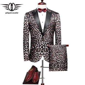 Plyesxale Мужские свадебные костюмы 2022 Приталенный мужской леопардовый костюм Люксовый Брендовый мужской костюм для выпускного вечера Высококачественная мужская одежда для сцены Q264
