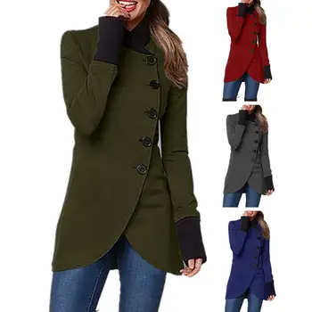 Женская куртка, стильный воротник-стойка, женская зимняя куртка, нерегулярный разрезной подол, Мягкое лоскутное одеяло, плотное тепло для пальто средней длины, Мягкое