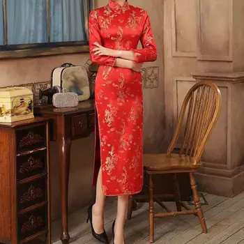 Женское китайское платье в стиле ретро, женское классическое платье с длинным разрезом в китайском стиле, для свадеб, вечеринок