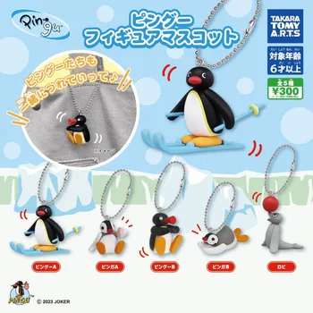 Игрушка-капсула TOMY Gashapon PINGU Kawaii Penguin Family В стиле лыжных игр, подвесные фигурки, декоративные модели, подарки для детей