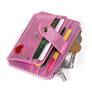 Корейский лазерный PU держатель для карт с вышивкой в виде сердца, женский кошелек с застежкой-молнией, мини-кошелек, милый держатель для карт, Женский кошелек