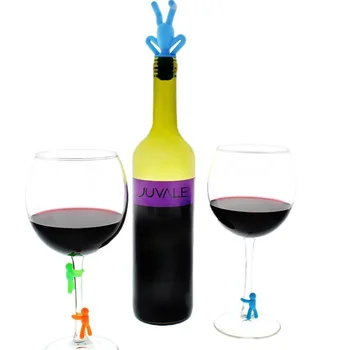 Креативный и забавный набор силиконовых пробок для винных бутылок в виде перевернутого человека, мини-устройство для распознавания винных чашек в виде человека и идентификаторы чашек