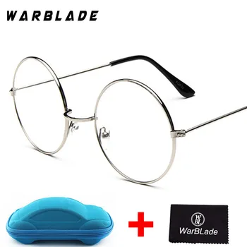 Круглые прозрачные очки для близорукости, Прозрачные линзы, Очки с прозрачными стеклами, Женщины, Мужчины, Металлический луч, Оптическое стекло, Люнет, женщина с коробкой
