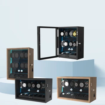 Механизм для намотки часов с автоподзаводом 6/8 Rolex Box для коллекционного хранения ювелирных изделий из дерева с синей подсветкой