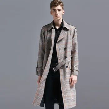 Модное клетчатое пальто большого размера, мужская весенняя повседневная ветровка выше колена, новый стиль, мужской тренч, куртка 6XL