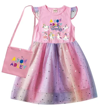 Модное милое Рождественское детское летнее платье A for Adley для маленьких девочек, кружевное платье принцессы, платья для дня рождения малышей + сумка