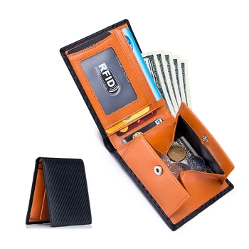 Мужской кошелек из углеродного волокна, RFID кожаный ультратонкий короткий кошелек
