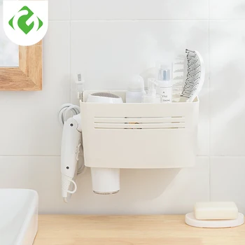 Настенный держатель для фена для ванной Комнаты, Стеллаж для хранения, Самоклеящиеся Пластиковые полки для организации домашнего туалета
