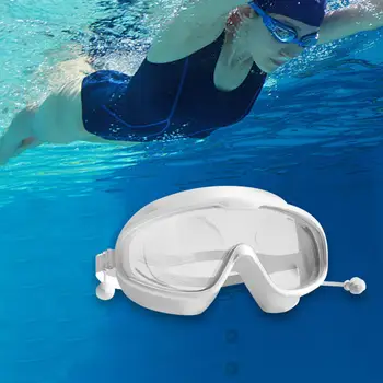 Очки для плавания при близорукости, очки для плавания для взрослых, очки в большой оправе с берушами, Водонепроницаемые очки, Регулируемые очки с защитой от запотевания