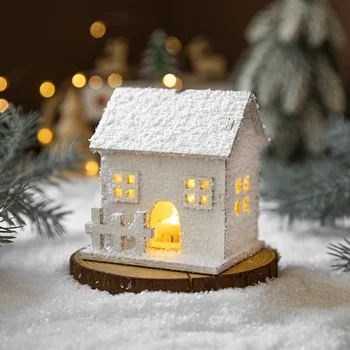 Рождественские Украшения Для Дома 2023 Мини-Светящийся Белый Снежный Домик Настольные Украшения Рождественская Елка Аксессуары Для Декора Navidad Noel