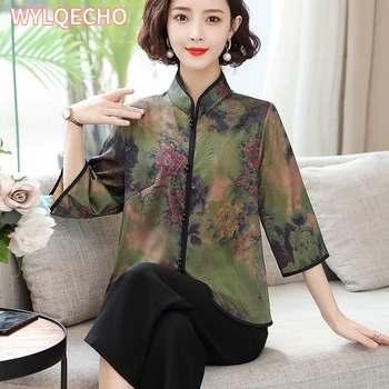 Рубашка в китайском стиле, винтажные топы Чонсам, Ханфу, женское китайское традиционное платье, костюм Тан, блузки с принтом харадзюку, женские блузки