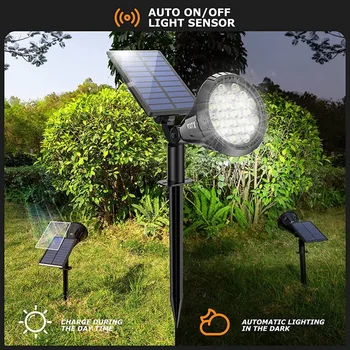 Солнечные точечные светильники на открытом воздухе, солнечные наружные фонари Автоматическое включение / выключение IP67 Водонепроницаемый солнечный ландшафтный прожектор во дворе