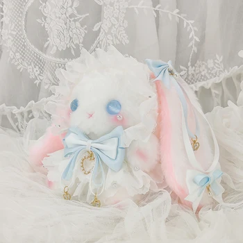 Сумка с кроликом, оригинальная сумка с кроликом в стиле Лолиты ручной работы, Подарочная кукла с бантом, Плюшевая милая сумка с кроликом в стиле Харадзюку Каваи.