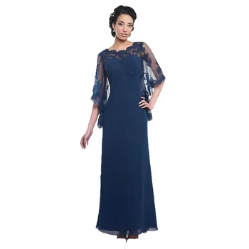 Темно-синий мать невесты Платья шифон длина пола длинное вечернее платье Пром платья элегантный стиль тюль с аппликацией