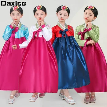Традиционное корейское платье Ханбок для девочек, детская сценическая танцевальная одежда Древней нации, детская одежда для народных танцев, праздничный костюм для косплея