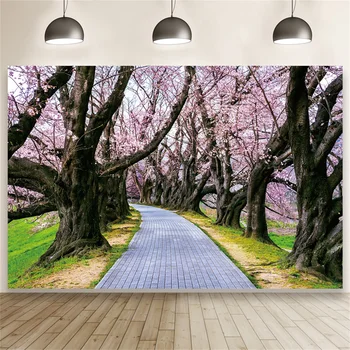 Фоновая живопись для фотосъемки деревьев, розовые цветы, старые деревья, дороги, зеленые газоны, профессиональные средства для фотосъемки