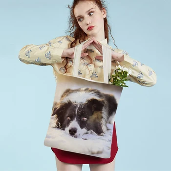 Шотландская бордер-колли, модная женская сумка для покупок, складная, многоразовая, повседневная, с изображением собаки, двусторонняя дорожная сумка-тоут, наплечная сумка