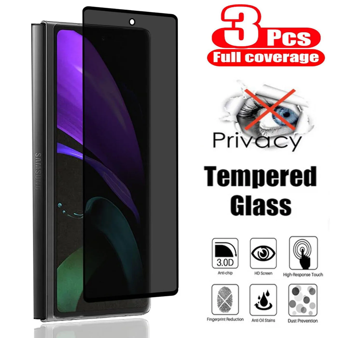 3шт Антишпионское закаленное стекло для Samsung Galaxy Z Fold 2 Z Fold 4 Z Fold 3 Z Fold 5 Защитное стекло для экрана