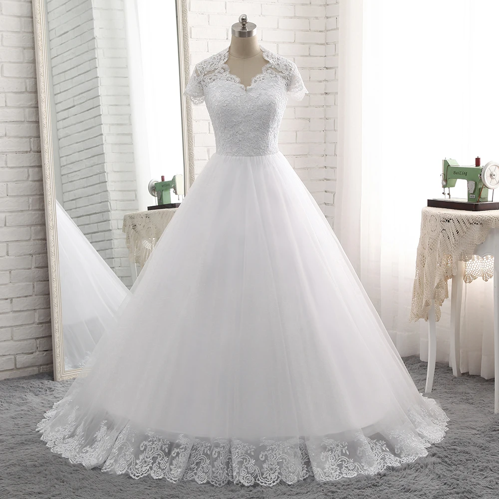 Переливающееся Белое Очаровательное свадебное платье из тюля с короткими рукавами, прозрачные аппликации, свадебные платья на молнии и пуговицах Vestidos De Novia