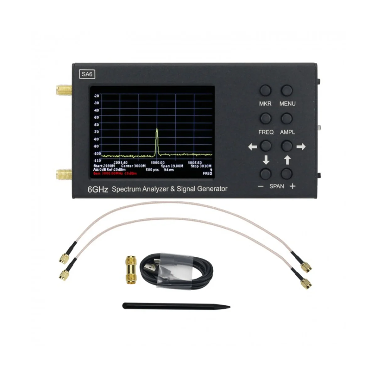 Портативный анализатор спектра SA6 6 ГГц с 3,2-дюймовым сенсорным экраном, портативный тестер генератора беспроводных сигналов 35-6200 МГц