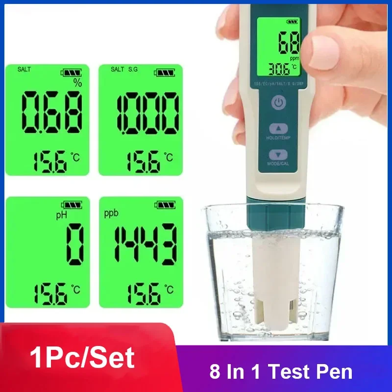 Ручка для тестирования качества воды 8 В 1, ручка для тестирования уровня PH, насыщенная водородом, Измеритель солености морской воды, Тестер PH питьевой воды, Инструменты для анализа