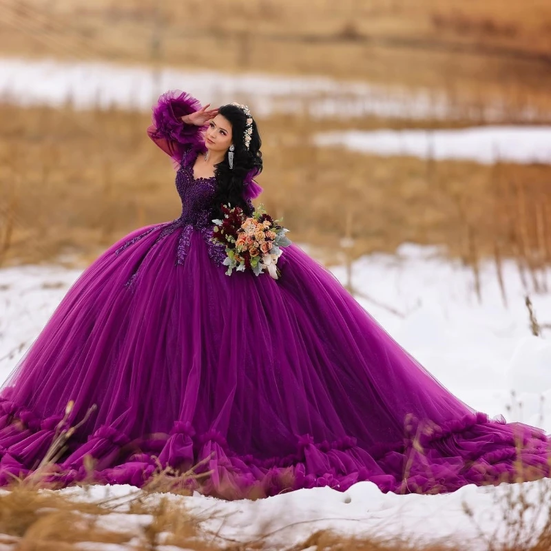Светло-фиолетовые Пышные платья, бальное платье 2024 Для девочки Sweet 16, расшитое блестками и бусинами, платье для дня рождения и выпускного вечера Vestidos De 15
