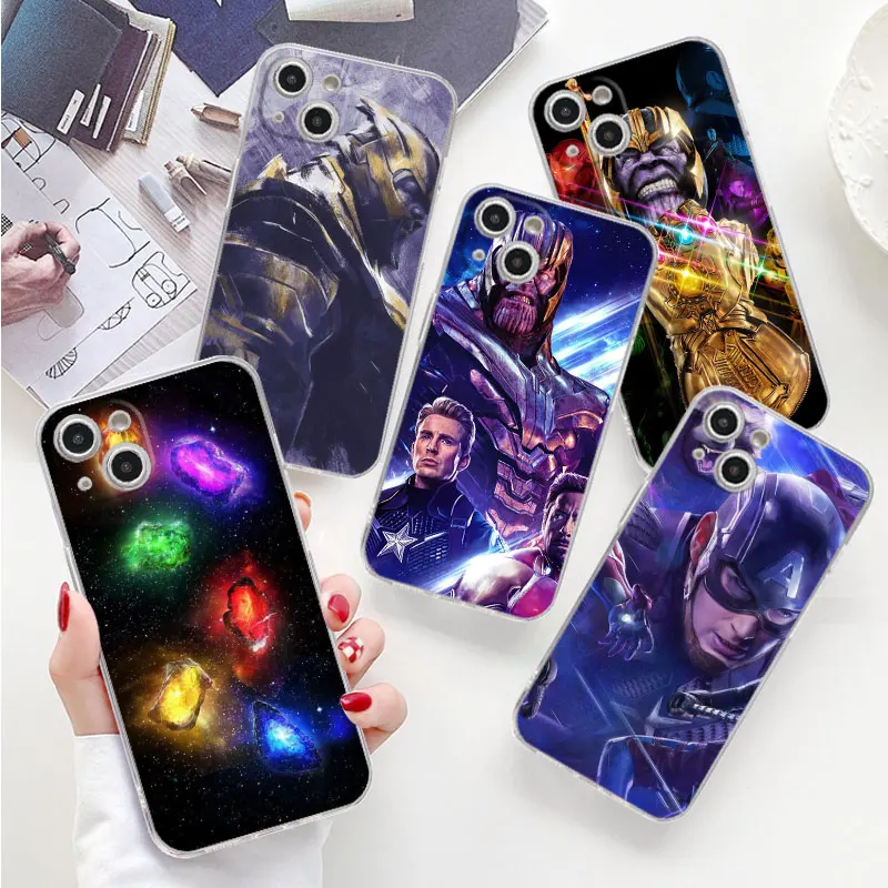 Чехол Для Телефона iPhone 15 14 13 12 11 Pro Max X XS XR 7 8Plus Прозрачный Мягкий 12Mini Прозрачный Чехол Marvel Thanos Infinity Gauntlet