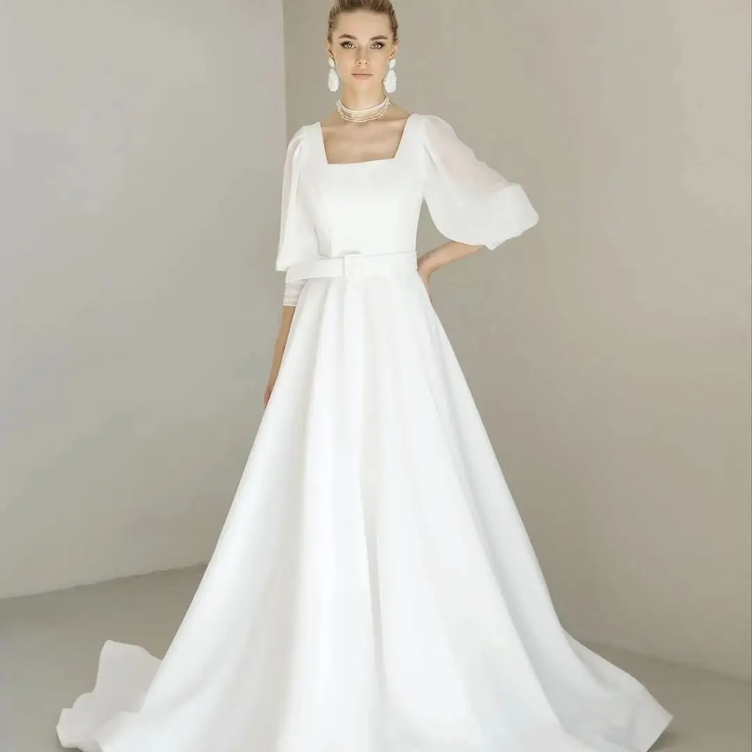 Элегантное свадебное платье трапециевидной формы с пышными рукавами длиной до пола из шифона для женщин, сшитое по меркам свадебных платьев Robe De Mariee