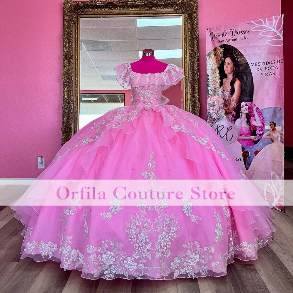 Ярко-розовое Бальное платье Quinceanera Dress 2023 Аппликации Кружевные Платья для вечеринки по случаю Дня рождения На шнуровке Sweet 16 Dress
